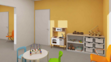 Simulation eines Wartezimmers mit Spielzeug